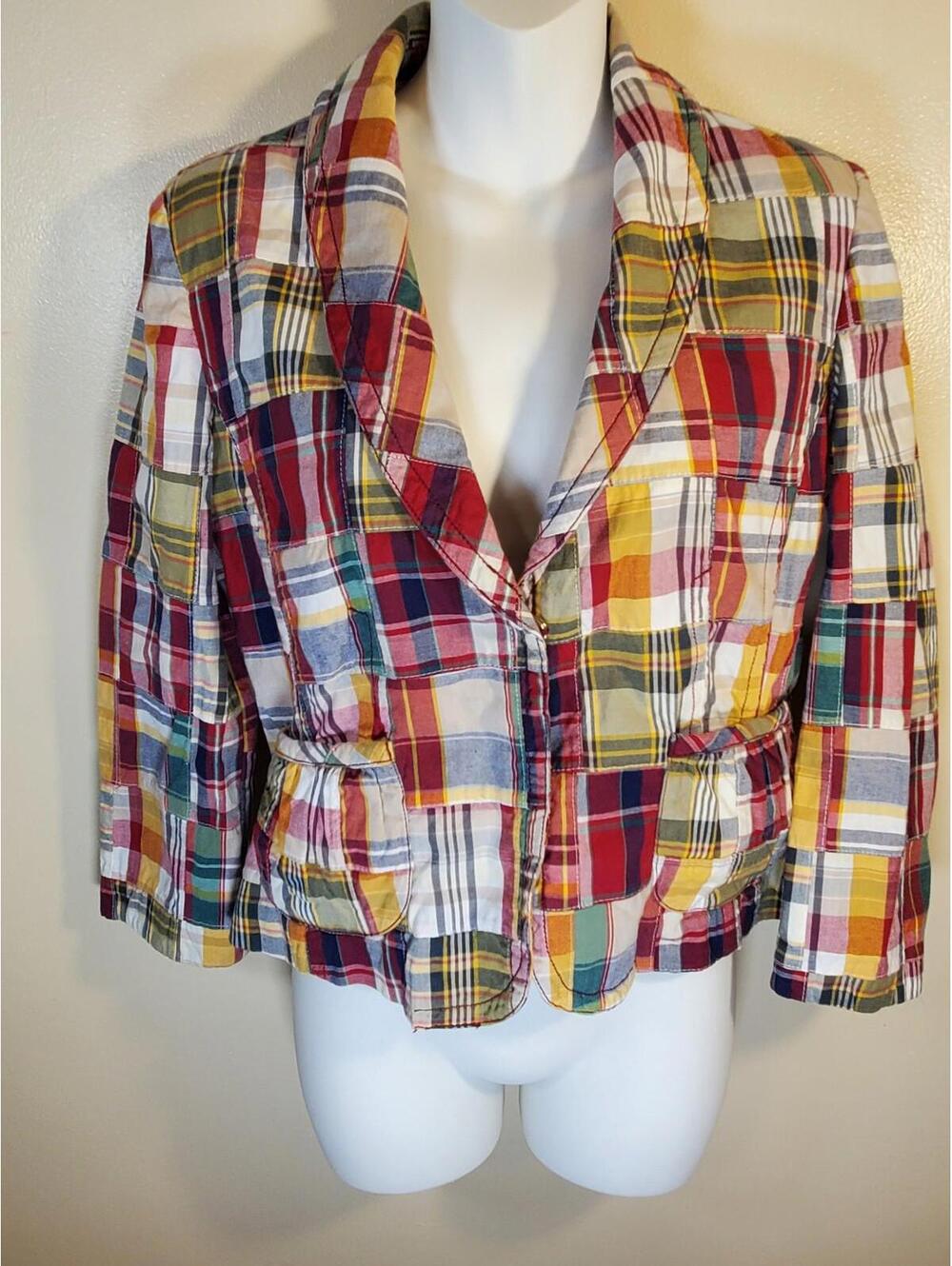 Larry Levine Women’s Patchwork Plaid Jacket Sz6 Madras Blazer Jacket Multicolor